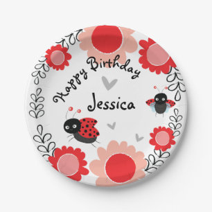 Niedliche Ladybugs First Birthday Party Plate Pappteller