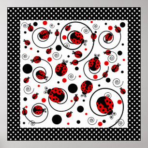 Niedliche Ladybugs Polka Dots and Wirbel Poster