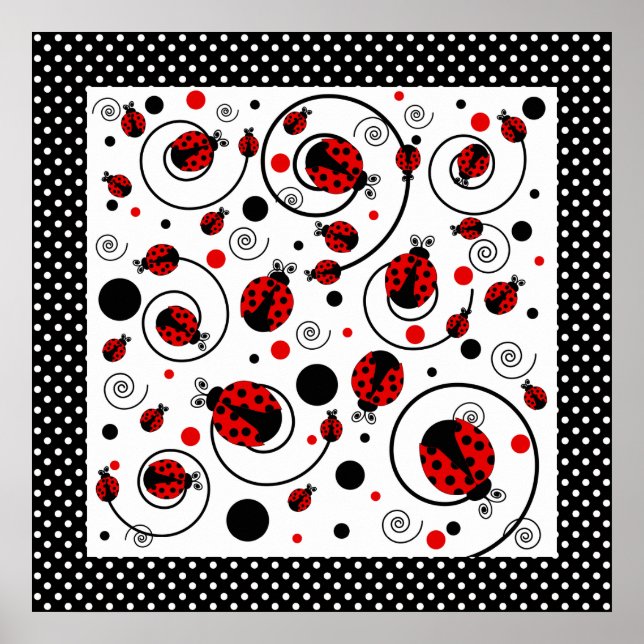 Niedliche Ladybugs Polka Dots and Wirbel Poster (Vorne)