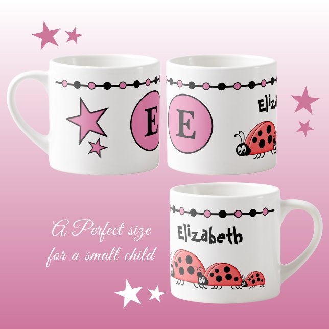 Niedliche Ladybugs rosa schwarz mit Sternenkindern Espressotasse (Von Creator hochgeladen)