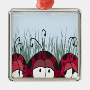 Niedliche Ladybugs Silbernes Ornament