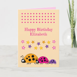 Niedliche Ladybugs Sterne Rosa Kindergeburtstag Karte