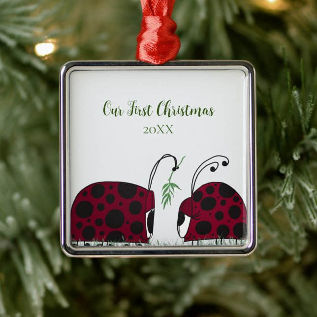 Niedliche Ladybugs und Mistletoe Ornament Aus Metall (Baum)