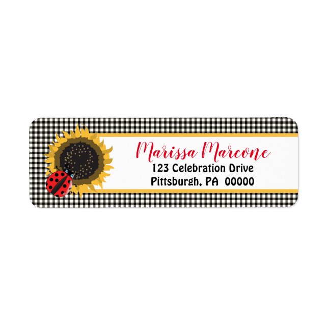 Niedliche Ladybugs und Sonnenblumen BW Gingham Kar (Vorne)