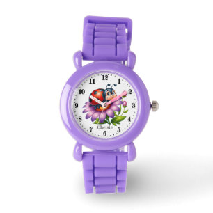Niedliche Ladybuver-Liebhaber von Mädchen tragen i Armbanduhr
