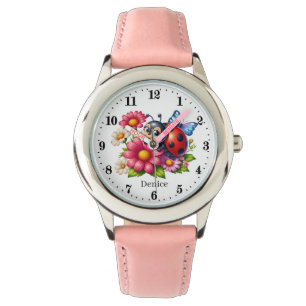 Niedliche Ladybuver-Liebhaber von Mädchen tragen i Armbanduhr