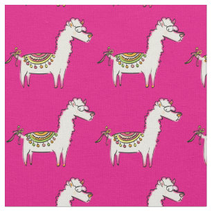 Niedliche Lama-Cartoon Pink Girls Stoff