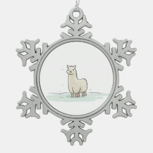 Niedliche Lama-Illustration - Adorable und ruhige Schneeflocken Zinn-Ornament
