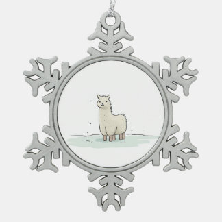 Niedliche Lama-Illustration - Adorable und ruhige Schneeflocken Zinn-Ornament