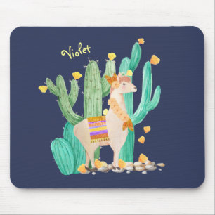 Niedliche Lama in Kaktusgarten - Personalisiert Bl Mousepad