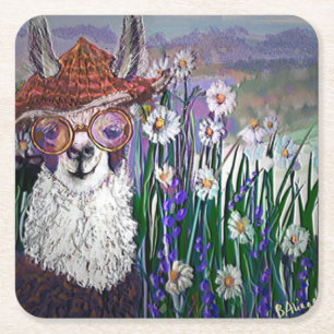 .Niedliche Lama-Kunst mit Brille. Und Kunst Rechteckiger Pappuntersetzer