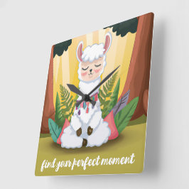 Niedliche Lama-Meditation im Magischen Wald Quadratische Wanduhr