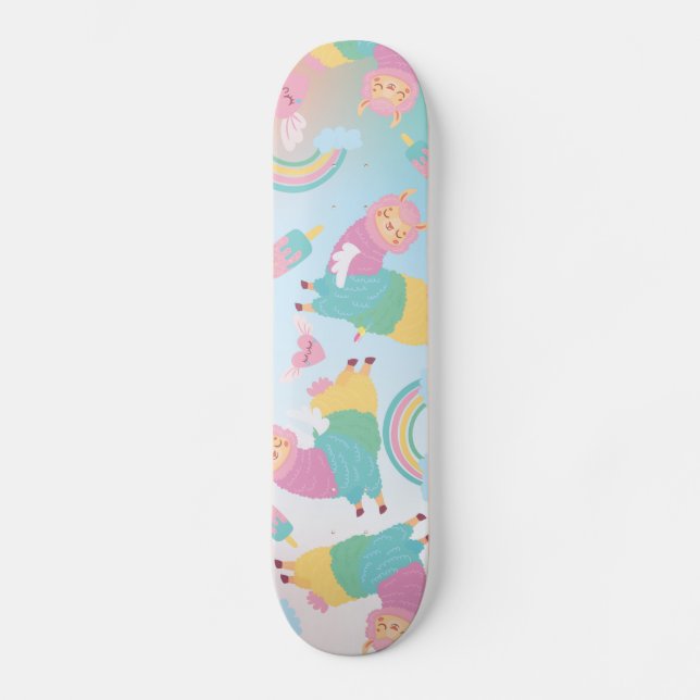 Niedliche Lama Pastelle Regenbogen Kinder Mädchen Skateboard (Vorderseite)
