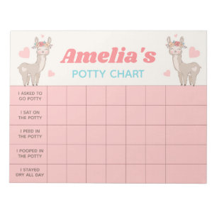 Niedliche Lama Potty Chart Personalisiert Name & A Notizblock
