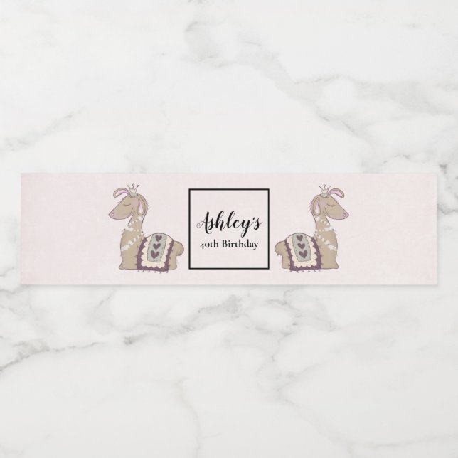 Niedliche Lama-Prinzessin mit einer Krone Wasserflaschenetikett (Einzelnes Label)