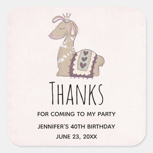 Niedliche Lama-Prinzessin trägt eine Krone zum Geb Quadratischer Aufkleber (Vorderseite)