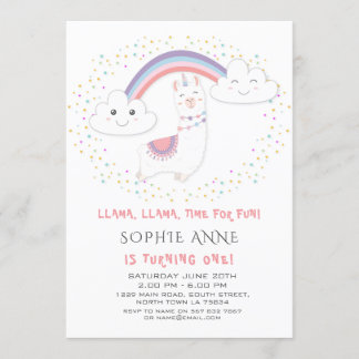 Niedliche Lama Rainbow - Farbenfrohe Stars Erster  Einladung