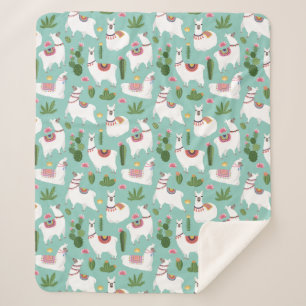 Niedliche Lamas auf aquamarinem Muster Sherpadecke