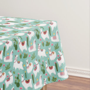 Niedliche Lamas auf aquamarinem Muster Tischdecke