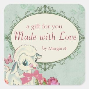 niedliche Lamm-Schafwolle Strickkrüge Babynähte Quadratischer Aufkleber