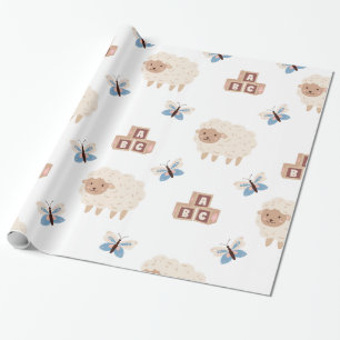 Niedliche Lamm- und Schmetterlingsdusche Geschenkpapier