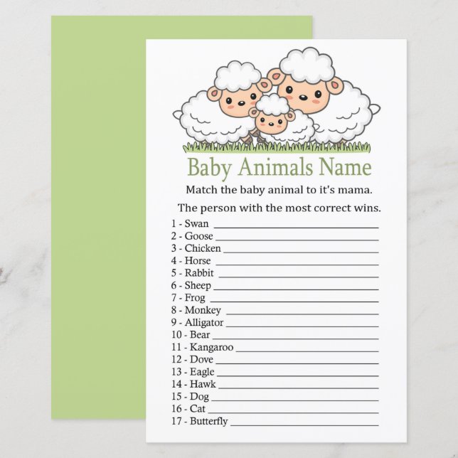 Niedliche Lämmer Baby Animes Name Game (Vorne/Hinten)