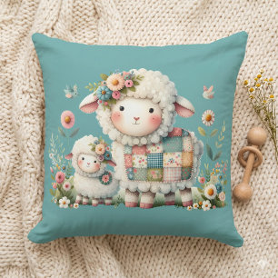 Niedliche Lämmer mit Akzenten aus Blumen und Patch Kissen