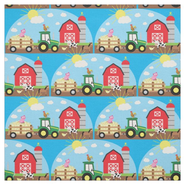 Niedliche Landkids-Traktortiere Stoff (Muster)