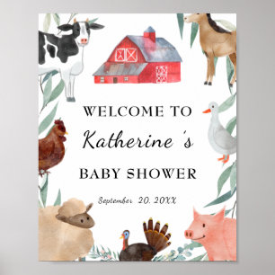 Niedliche Landschaft Babydusche auf dem Bauernhof Poster