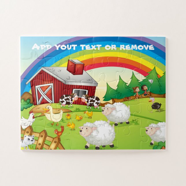 Niedliche Landschaft Regenbogen, Nutztiere, Kinder Puzzle (Horizontal)