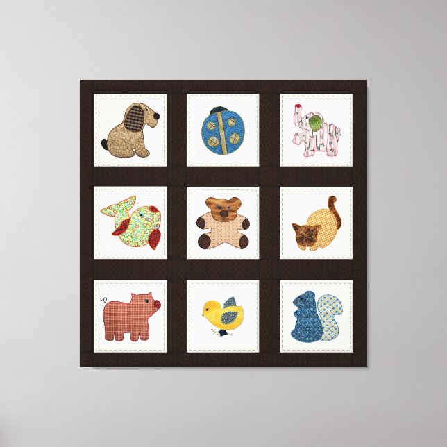 Niedliche Landstil Baby Animals Quilt Leinwanddruck (Vorderseite)
