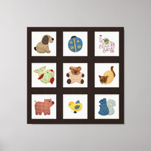 Niedliche Landstil Baby Animals Quilt Leinwanddruck