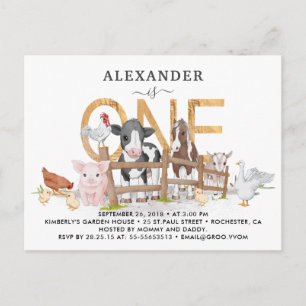 Niedliche Landtiere 1. Geburtstag Einladung Postka Postkarte