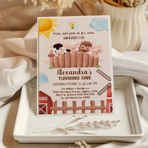 Niedliche Landtiere Barnyard 1. Geburtstag Einladu Einladung
