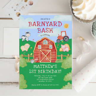 Niedliche Landtiere Barnyard Bash 1. Geburtstag Einladung