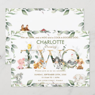 Niedliche Landtiere Barnyard Grüne 2. Geburtstag Einladung