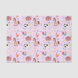 Niedliche Landtiere Barnyard Rosa Hintergrund Seidenpapier