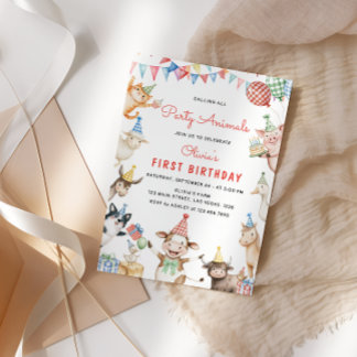 Niedliche Landtiere Geburtstagspartei Barnyard Einladung