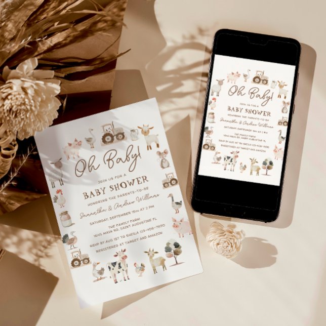 Niedliche Landtiere Geschlechtsneutrale Babydusche Einladung (Von Creator hochgeladen)