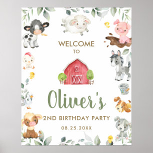 Niedliche Landtiere Grüne Geburtstag Begrüßungszei Poster