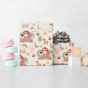 Niedliche Landtiere in blassgelbem Gelb Geschenkpapier