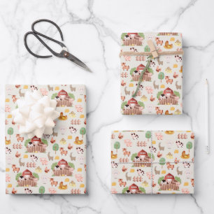 Niedliche Landtiere in blassgelbem Gelb Geschenkpapier Set