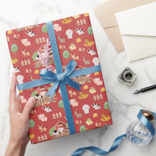 Niedliche Landtiere in Prismatisch-Rot Geschenkpapier