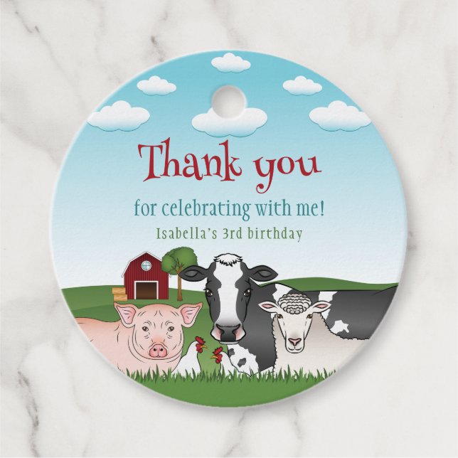 Niedliche Landtiere Kinder danken Ihnen zum Geburt Geschenkanhänger (Vorderseite)