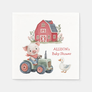 Niedliche Landtiere Schweinefleisch Traktor Kinder Serviette