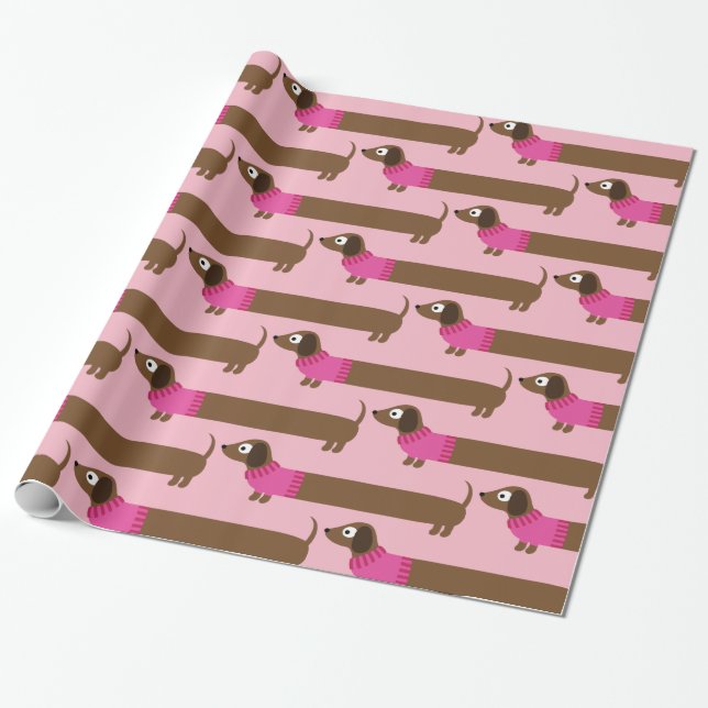 Niedliche lange Dackel-Illustration Geschenkpapier (Ungerollt)