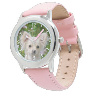 Niedliche Langhaar-Creme Chihuahua Hund Welpe Armbanduhr