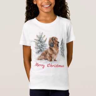 Niedliche Langhaarige Dackel Wurst Hund Weihnachte T-Shirt