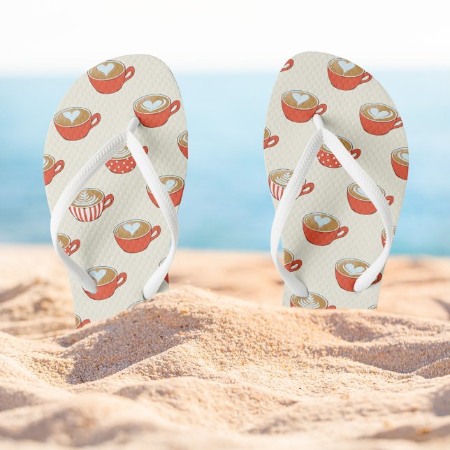 Niedliche Latte Art in Red Coffee Mugs Muster Flip Flops (Red Coffee Mugs Flip-flops)