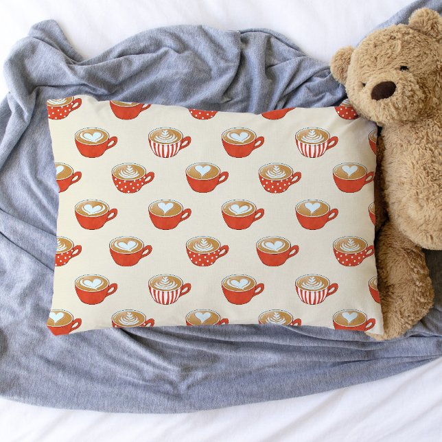 Niedliche Latte Art in Red Coffee Mugs Muster Kissenbezug (Red Mug Latte Art Pillowcase)